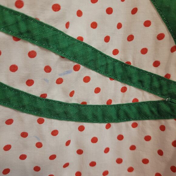 Tulip Applique Polka Dot Apron Red Trim Tie Waist Pocket Spring Kitchen Pin Up - Picture 3 of 7